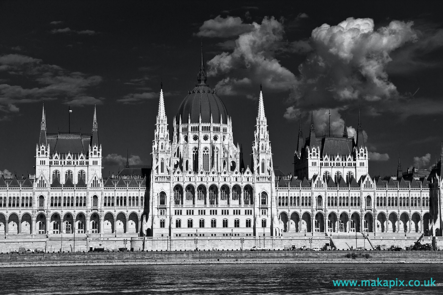 The Budapest Parliament Building in black and white