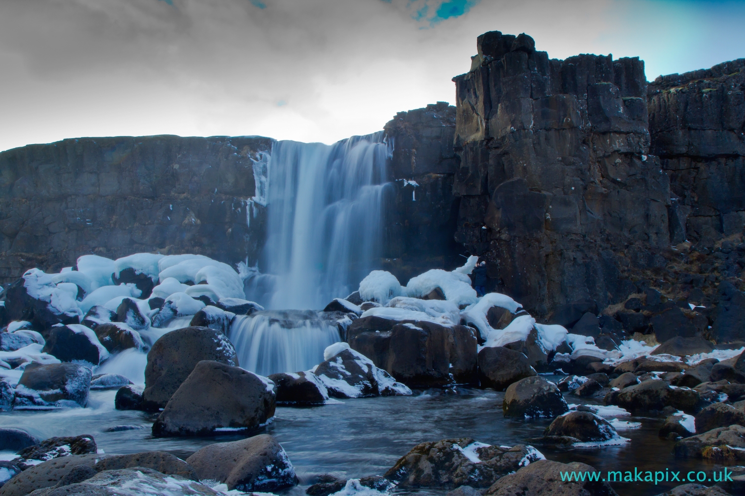 Öxarárfoss icy waterfall, Iceland