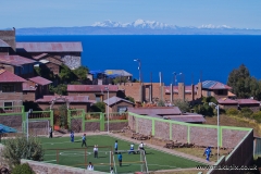 The football pitch on Taquile island, 4050 m. above sea level, Lake Titicaca, Peru