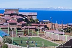 The football pitch on Taquile island, 4050 m. above sea level, Lake Titicaca, Peru